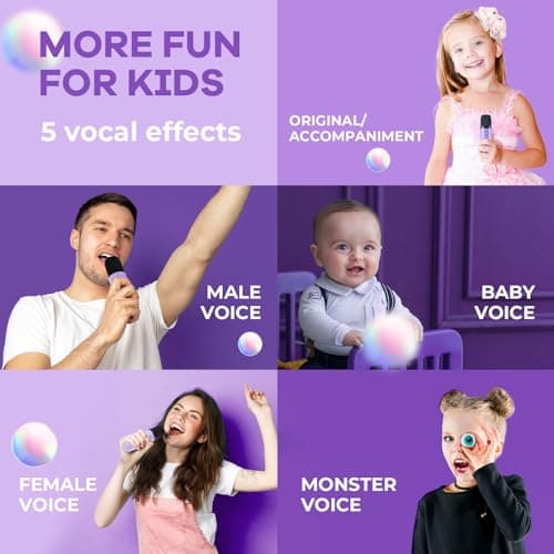 YLL Mini Karaoke Machine with 2 Wireless Microphones, TOP Kids Gifts for Girls Ages 3, 4, 5, 6, 7, 8, 9,10,11,12 +Year Old, 4-12 Years Old Birthday Toy Gift for Girls Boys Party (Purple) - Image 5