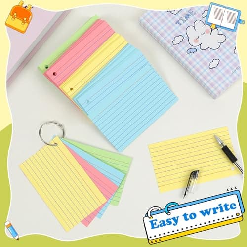YAGUAO Colored Index Cards 3x5 Inch Heavyweight Flash Cards with Ring Lined Flashcards Note Cards for Studying School Supplies College, 200 Count - Image 3