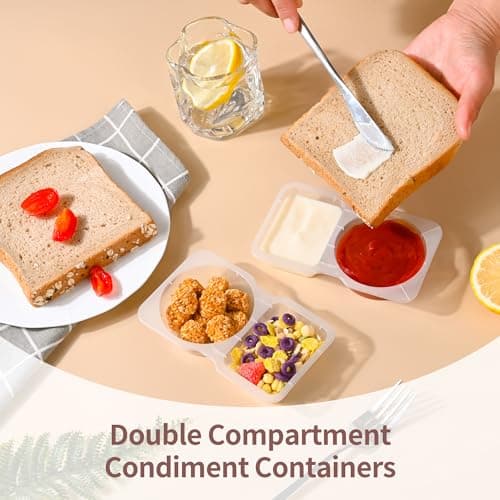 RXRRXR 20PCS Double Compartment Condiment Container With Lids - Reusable Snack Pack Containers for Take-out Sauces - Image 3