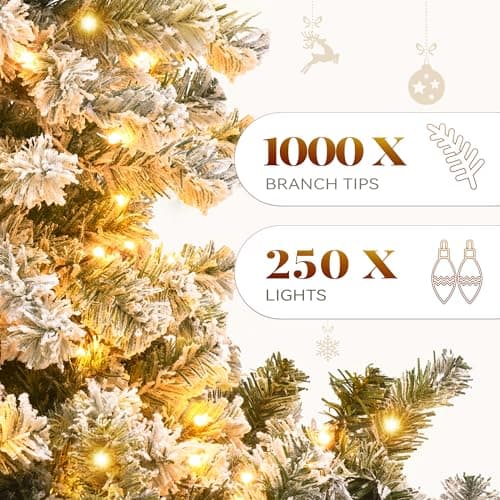 YITAHOME Prelit Snow Flocked Artificial Full Christmas Tree 6ft with Remote Control, Christmas Pine Tree with 11 Light-Modes, 1000 Branch Tips, and Foldable Base for Home, Party Decoration - Image 5