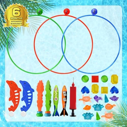 Jasonwell Pool Toys Diving Rings - 28PCS Swim Thru Rings Pool Game Diving Toys with Dive Ring Underwater Treasures Torpedo Bandits Fish Toy Fun Water Swimming Toy for Boys Girls Kids Teens Adults - Image 7