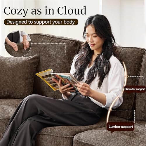 Couches for Living Room, 89 inch Cloud Couch Sofa in Chenile with Extra Comfy Soft Deep Seats, Modern 3 Seater Sofas for Living Room Bedroom Office Apartment, Brown - Image 3