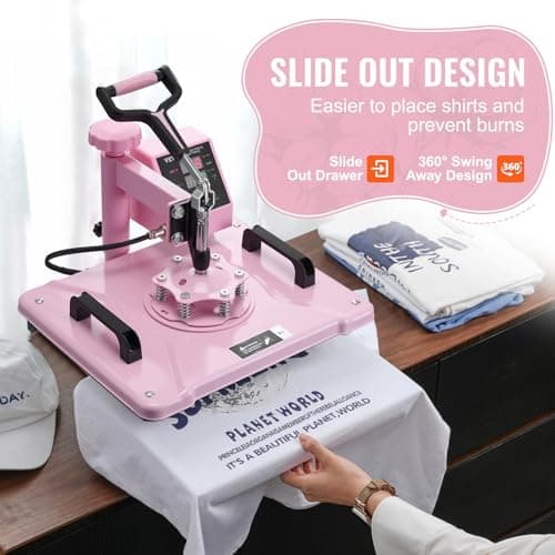 VEVOR Heat Press Machine 5 in 1 Combo with 30 OZ Tumbler Press & Hat Press, Slide Out 12x15 Inch Heat Press Sublimation Machine for T-Shirts, Hats Caps Tumblers Glass Cans Mugs, and Plates (Pink) - Image 4
