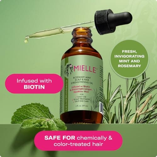 Mielle Organics Rosemary & Mint Hair Oil, Split Ends & Dry Scalp Treatment - Made with Biotin & Essential Oils for Strengthening, Soothing, Moisturizing & Encouraging Longer, Healthier Hair (2 Fl Oz) - Image 4
