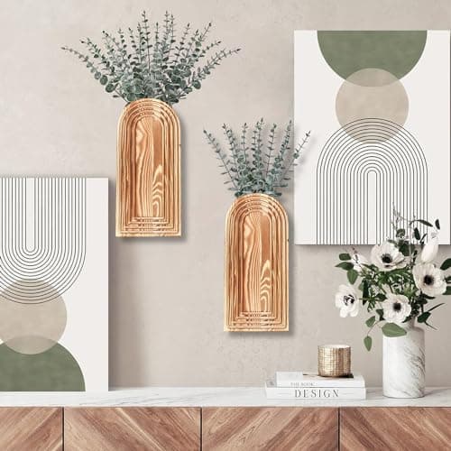 Dnnnii 2 Pack Wooden Wall Vase Set - Brown Finish Modern Farmhouse & Boho Wall Decor for Entryway, Hallway, Bathroom, Living Room, Dining Room, Narrow Spaces - Image 2