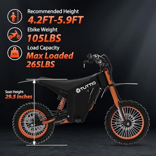 Tuttio Soleil01 Electric-Dirt-Bike for Teens Adults, 14"/12" Fat Tire 2000W Electric-Motorcycle with 48V 21AH Battery Ebike 37MPH Hydraulic Brakes Mountain Off-Road EBike Fit Age 13+ - Image 5