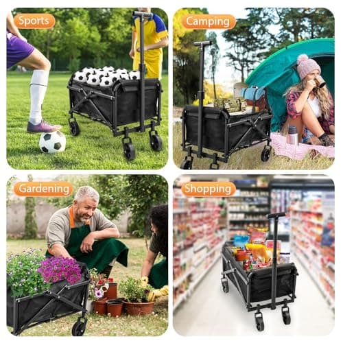 Collapsible Wagon Cart Foldable 220lbs Capacity,Lightweight Portable Beach Wagon, Shopping Carts with Wheels for Grocery,5" Removable Wheels & Adjustable Camping, Shopping, Beach, Fishing, Garden Cart - Image 4