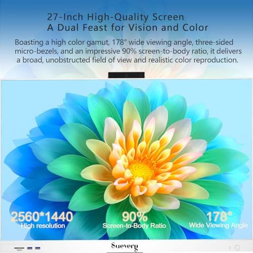 27Inch All-in-One Desktop PC, QHD AIO Display for Home Office, Core i5-12400F(up to 4.6GHz), 1TB Storage(M.2 PCIE SSD), 32GB DDR4 RAM, WiFi 6, Mouse and Keyboard Included - Image 4