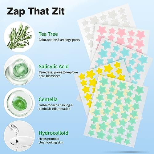 QUSTERE Pimple Patches for Face, Hydrocolloid Acne Patches, Cute Star Zit Covers, Colorful Spot Stickers with Tea Tree, Salicylic Acid & Cica Oil| 3 Sizes (10mm, 12mm & 14mm) |200 Count - Image 3