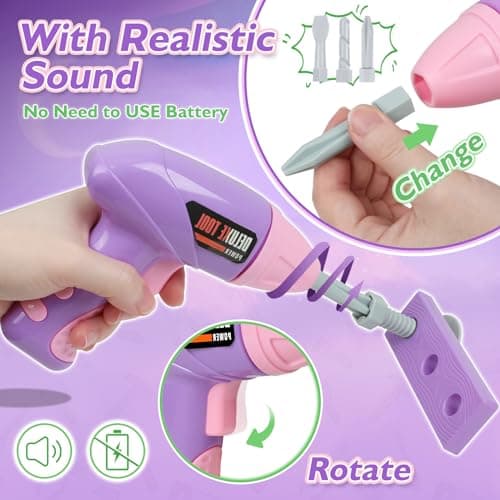 Kids Tool Set with Toy Drill, Toy Tool Box, Construction Tools, Pretend Play Toddler Girl Toys Gifts for Toddlers Kids Aged 3 4 5 6 7 - Image 3