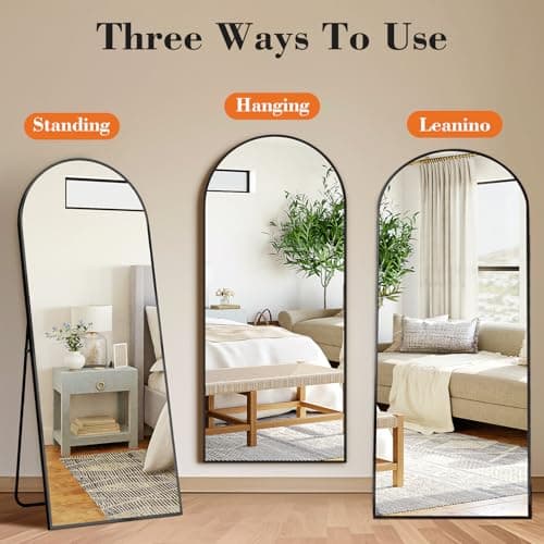 DUMOS Arched Full Length Mirror with Stand 64"x21" Floor Standing Aluminum Frame for Bedroom Body Hanging Leaning Modern Simple Home Decor Shatter-proorf Nano Glass Wall Living Room Cloakroom Black - Image 2