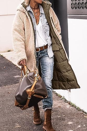PRETTYGARDEN Women's Long Puffer Jackets 2025 Winter Zip Up Shaggy Fleece Long Hoodie Coats (Light Army Green,Medium) - Image 4