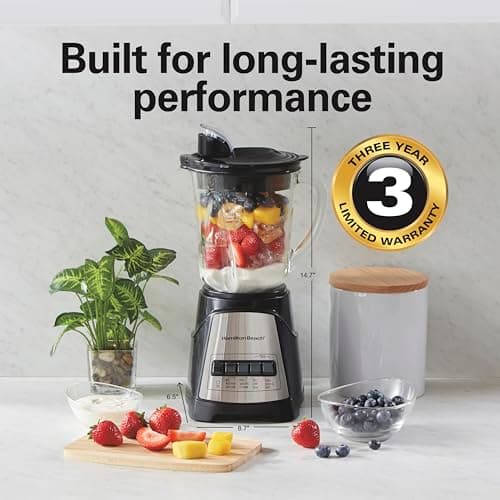 Hamilton Beach Power Elite Wave Action Blender For Smoothies, 40 Oz Glass Jar, 12 Functions Including Puree, Crush Ice, 700 Watts - Black (58148A) - Image 7