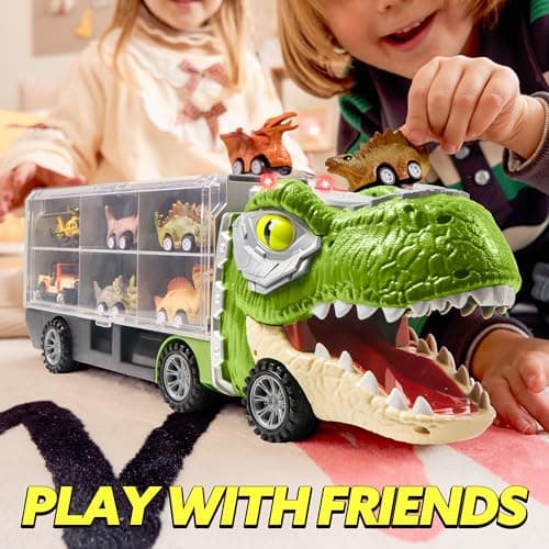 JOYIN 13 in 1 Dinosaur Toys for Kids 3-5, Dinosaur Truck with 12 Pull Back Cars, Small Cars Set, Birthday Gifts Toys for 3 4 5+ Year Old Boy, Transport Carrier Truck for Toddlers 3-4 Years - Image 7