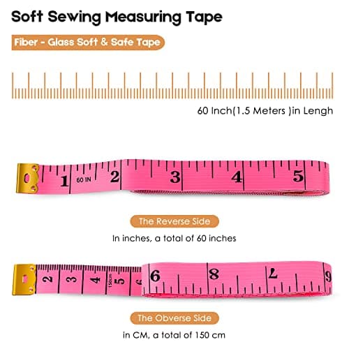 iBayam 2 Pack Tape Measure Measuring Tape for Body Fabric Sewing Tailor Cloth Knitting Vinyl Home Craft Measurements, 60-Inch Soft Fashion Pink & Retractable Black Double Scales Rulers for Body Weight - Image 2