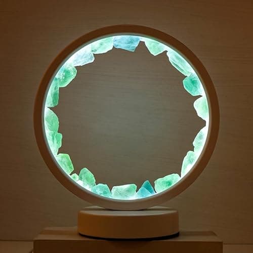 Runyangshi Natural Crystal Green Fluorite Round White Frame Tri-Color Ambient Light Home Decoration Night Light Mother's Day Gift