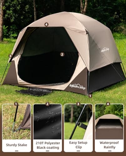 LOYEAHCAMP 4 Person Blackout Camping Tent, Easy Setup Waterproof Family Dome Tent for Camping with Rainfly, Portable Double Layer Large Family Tent for Outdoor Camping&Hiking - Image 4