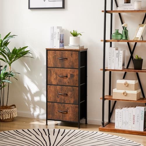 Sweetcrispy 4 Drawer Dresser, Fabric Storage Tower Organizer with Sturdy Steel Frame and Wood Top, Easy Pull Handles, for Bedroom, Closet, Entryway, Hallway, Brown - Image 2
