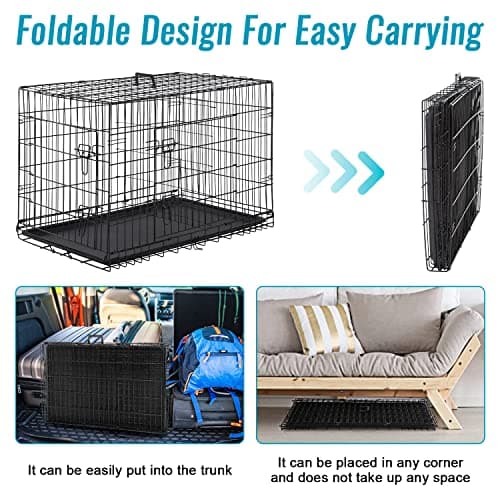 FDW Dog Crate for Small Dogs 24 Inch Folding Metal WirePet Cage Double Door W/Divider Panel Indoor Outdoor Kennel Leak-Proof Plastic Tray,Black - Image 4