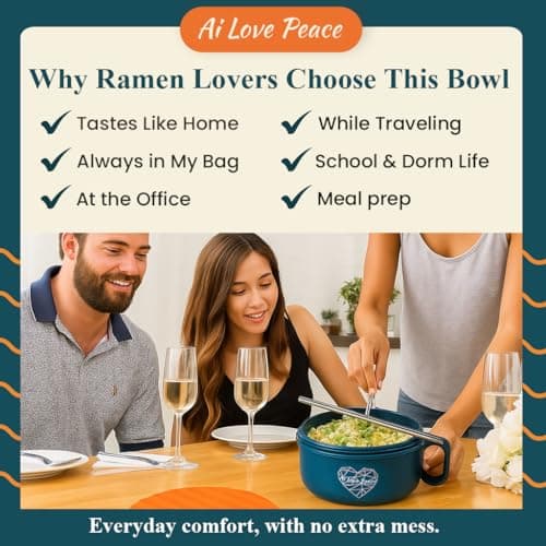 AI LOVE PEACE Ramen Bowl, 40 oz Microwaveable Noodle Cooker for Ramen, Pho, Soup, and Pasta, Dishwasher Safe and Portable, Ideal for Home, Office, Dorm, or Gift (Orange) - Image 6