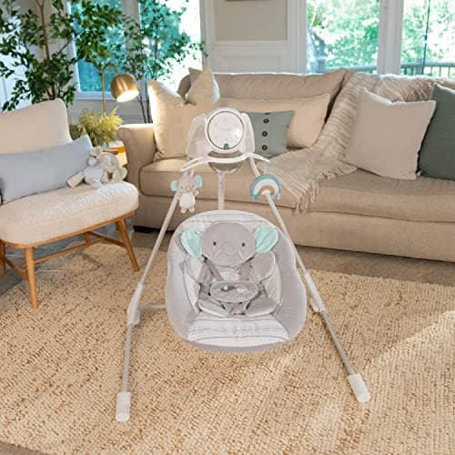 Ingenuity InLighten 5-Speed Baby Swing - Swivel Infant Seat, 5 Point Safety Harness, Nature Sounds, Lights - Van Elephant - Image 15