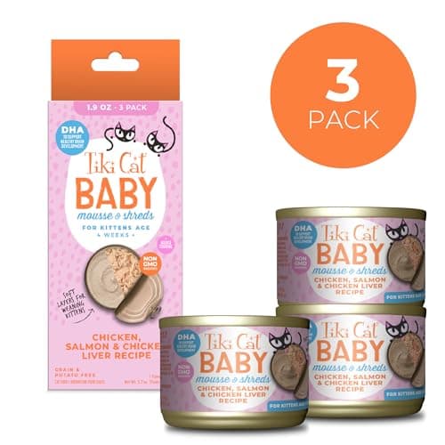 Tiki Cat Baby Mousse & Shreds, Chicken, Salmon, and Chicken Liver, High-Protein, Wet Cat Food for Kittens 4 Weeks+, 1.9 oz. Cans (Pack of 3) - Image 2
