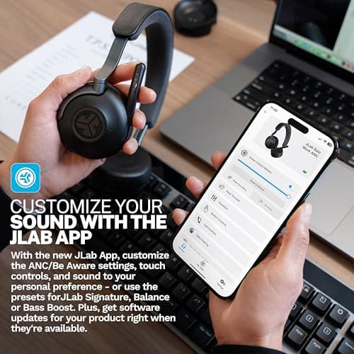 JLab Epic Work Wireless Headset with Microphone, Smart Active Noise Cancellation, Charging Hub, 90+ Playtime, Quick Mute, Bluetooth Headphones, Multipoint Connect, PC, Laptop, Mobile, (1 Pack) - Image 5