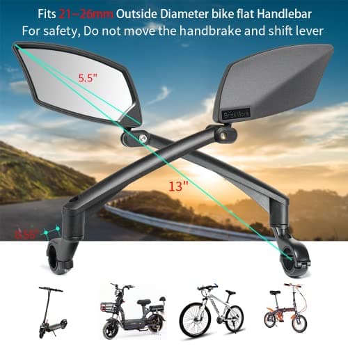 BriskMore Handlebar Bike Mirror, Scratch Resistant Glass Lens, Ajustable And Rotatable Safe Rearview Bicycle Mirror for Left Side BT-016L - Image 2