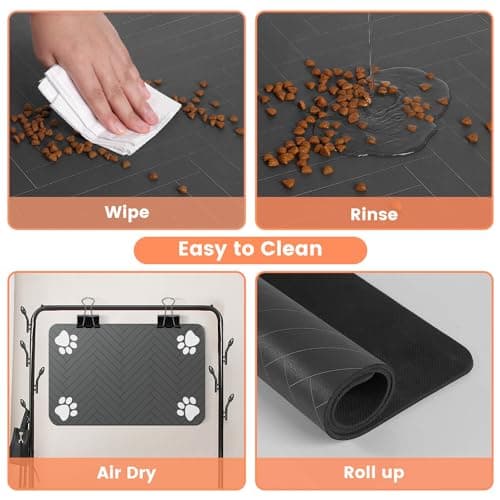 Pet Feeding Mat-Absorbent Pet Placemat for Food and Water Bowl, with Waterproof Rubber Backing, Quick Dry Water Dispenser Mat for Dog and Cat (12"x20", Striped Dark Gray) - Image 4