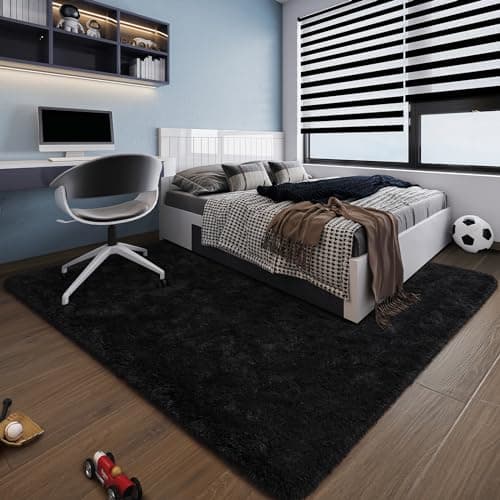 HOMORE Black Rug for Bedroom 4x6 Furry Carpet for Boys Girls Shaggy Fuzzy Rugs for Living Room Non Slip Large Rug for Kids Dorm Home Decor - Image 9
