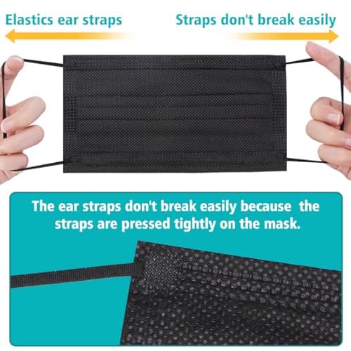 ZTANPS 100 PCS Disposable Face Masks, Black Disposable Masks, 3 Ply Protection Face Masks - Image 4