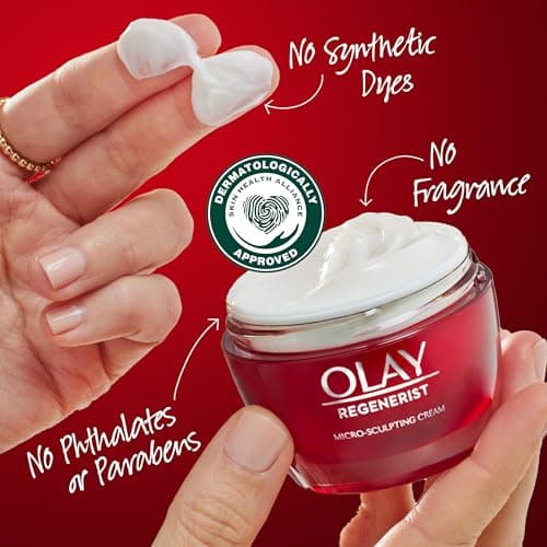 Olay Face Moisturizer, Regenerist Micro-Sculpting Cream for Women, Fragrance-Free - Hydrating, Anti-Aging, Anti-Wrinkle, Firming Skin Care - Hyaluronic Acid, Niacinamide, Amino Peptides, 1.7 Oz - Image 8