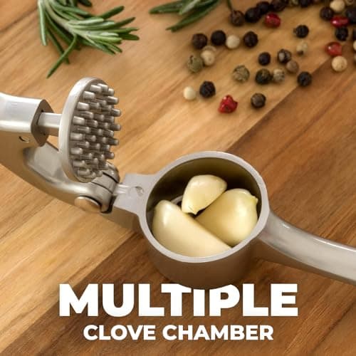 Zulay Kitchen Premium Garlic Press Set - Rust Proof & Dishwasher Safe Professional Garlic Mincer Tool - Easy-Squeeze, Easy-Clean with Soft, Ergonomic Handle - Silicone Garlic Peeler & Brush (Silver) - Image 5