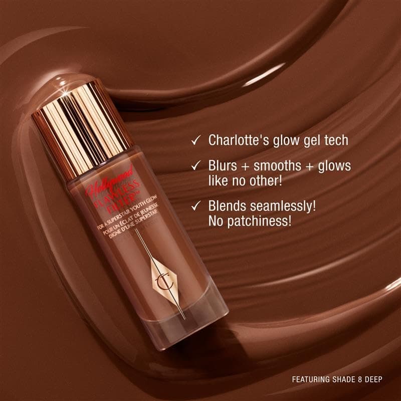 Charlotte Tilbury Hollywood FlawlessFilter - Multi‑Use Makeup Primer, Complexion Booster & Illuminating Liquid Highlighter with Sheer Coverage - Smooths & Blurs Skin 2.5 Fair - Golden beige shade for light skin tones - Image 6