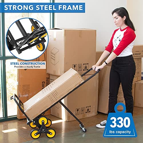 Mount-It! Stair Climbing Cart - 3 Wheel Stair Climbing Dolly - Easily Lift Heavy Items Up and Down Steps with Stair Climber Hand Truck - Move 330 Lbs on Ground, Pull 130 Lbs up Stairs - Image 3