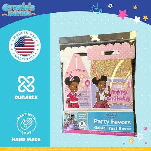 Gracie’s Corner Birthday Party Gable Treat Box, Custom Printed Party Treat Boxes, Party Supplies for Girls’ Birthdays, Baby Showers, and More, Favor Boxes for Party Gifts, and Treats, 8 Count (Pink and Gold) - Image 6