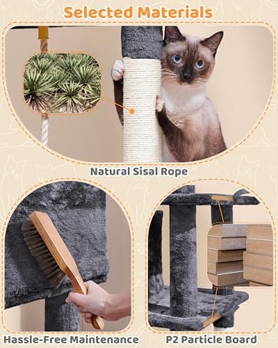 Yaheetech Large Multi-Level Cat Tree, 63 Inches Tall with Sisal-Covered Scratching Posts, Condo, Hammock, Dangling Ball, and Extended Platform for Cats to Play and Sleep - Image 7