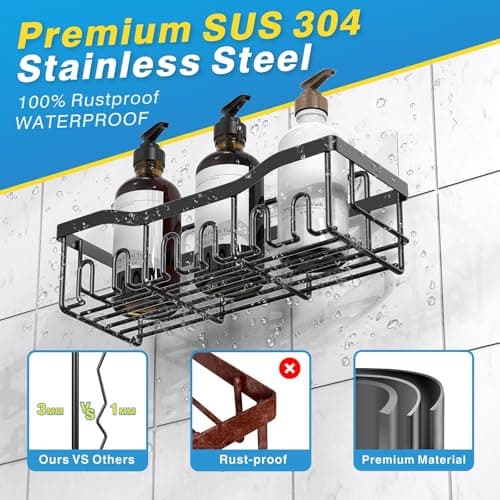 EUDELE Adhesive Shower Caddy, 5 Pack Rustproof Stainless Steel Bath Organizers With Large Capacity, No Drilling Shelves for Bathroom Storage & Home Decor-XL Size - Image 5