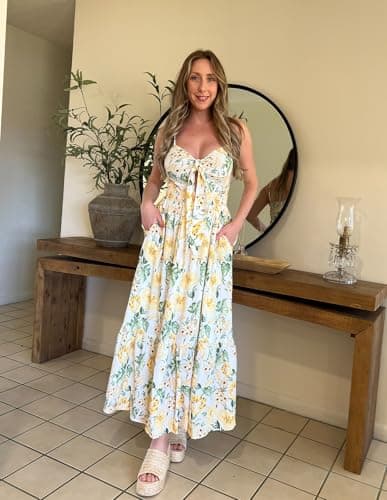 Women 2025 Summer Dress Floral Boho Dress Casual Sleeveless Ruffle A-Line Flowy Wedding Guest Maxi Dresses - Image 5