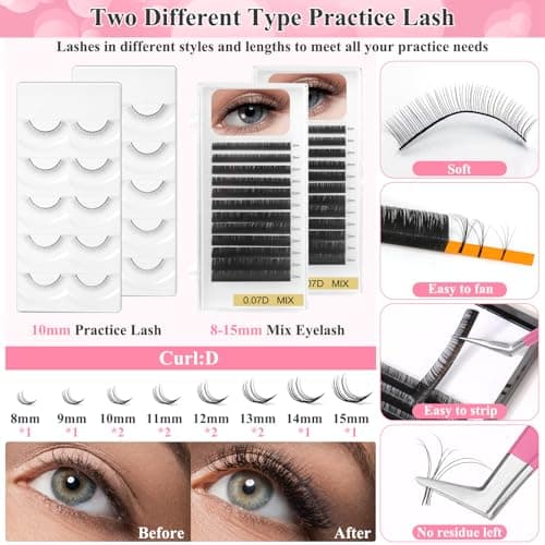 Lashes Kit for Eyelash Extension Beginner Lash Tech Starter Kit with Eye Lash Mannequin Head, Professional Eyelash Extension Kit with Lash Fan, Extension Glue and Eyelash Remover for Practice Training - Image 4
