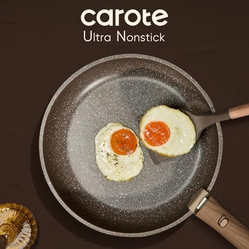 CAROTE 17PCS Pots and Pans Set Non Stick with Detachable Handle, Nonstick Cookware Sets, Cooking Kitchen Set, Oven/Dishwasher Safe, Induction Cookware, Brown, RV Kitchen Pot and Pan - Image 3
