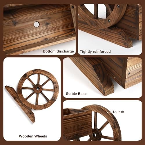 OIPRTGFJ Wooden Wagon Planter Box, Garden Planter with Wheels,Decorative Planter for Flowers Herbs Vegetables for Indoor & Outdoor Décor, Flower Cart for Patio Garden Balcony - Image 2