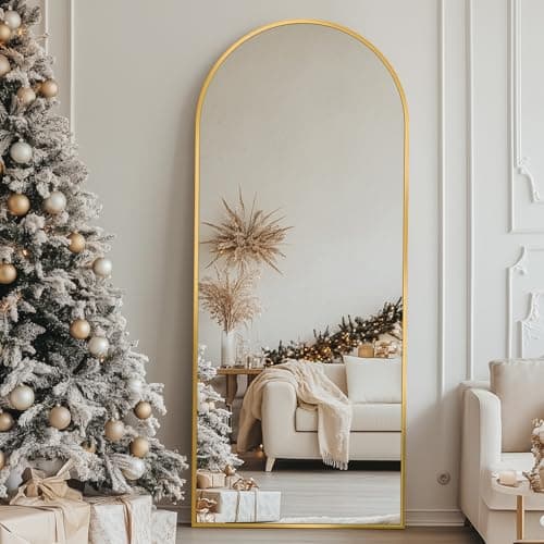 Full Length Mirror, 58"x18" Floor Mirror, Arch Floor Standing Mirror Freestanding Arch Full Body with Stand for Bedroom, Hanging Mounted for Living Room Cloakroom, Gold - Image 2