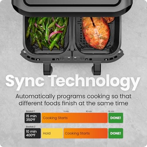 CHEFMAN 6 Quart Dual Basket Air Fryer Oven with Easy View Windows, Sync Finish, Hi-Fry, Auto Shutoff, 2 Independent 3Qt Nonstick Dishwasher Safe Frying Baskets, Digital Double Air Fryer - Black - Image 4
