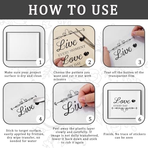 Whaline 11 Sheets Vintage Word Rub on Transfers Decals for Crafts and Furniture Black Warm Letters Rub on Transfer Furniture Stickers Decals for School Home Office DIY Art Craft Decor, 5.5 x 5.5Inch - Image 3