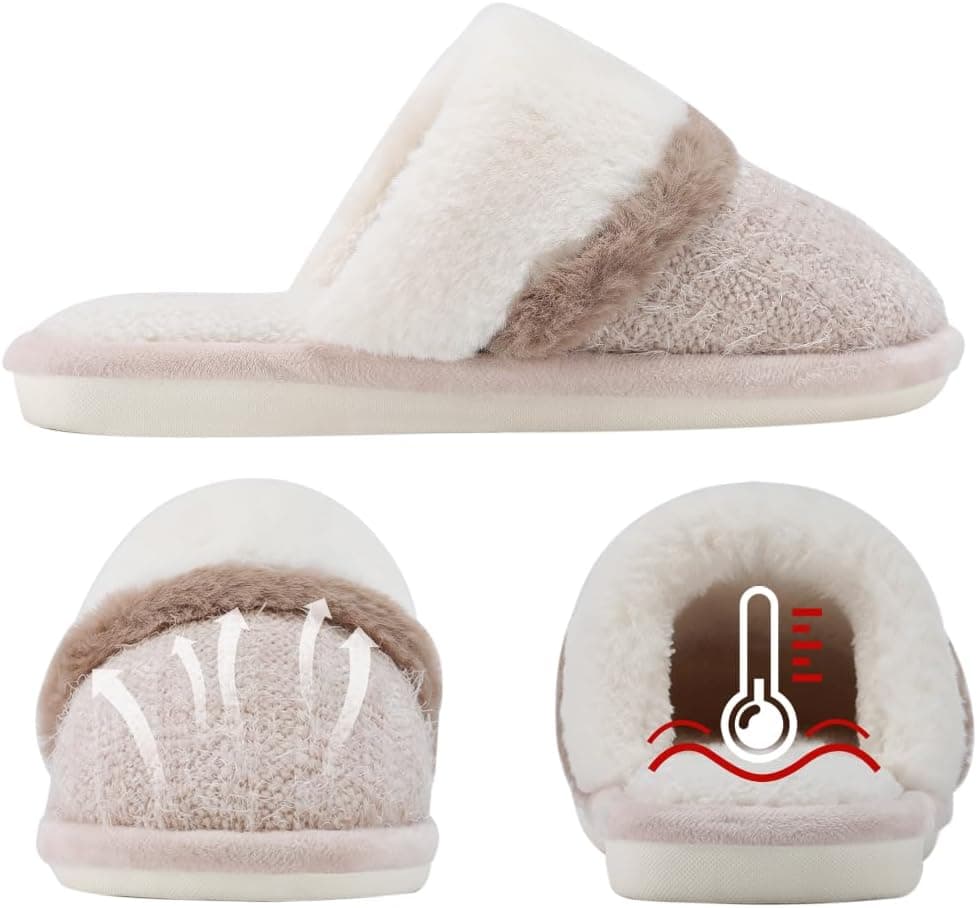 Cozy Slippers for Women Indoor and Outdoor Fuzzy House Shoes with Memory Foam Anti-Skid Sole Gifts for Women Mom Ladies 7-8 Women/5-6 Men Beige - Image 3