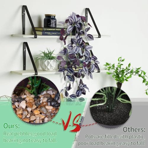 LOYWREE Small Fake Hanging Purple Eyebrow Leaf Plant Artificial Potted Plants Indoor 39-in Long Faux Dark Black Vine Plant with Pot for Shelf Home Office and Outdoor Garden Decor (Black Pot) - Image 3