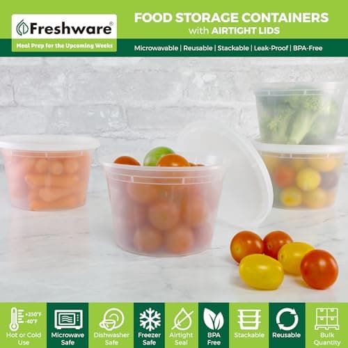 Freshware Food Storage Containers [50 Set] 16 oz Plastic Deli Containers with Lids, Slime, Soup, Meal Prep Containers | BPA Free | Stackable | Leakproof | Microwave/Dishwasher/Freezer Safe - Image 2