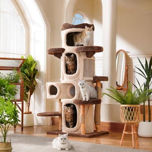 70'' Luxury Heavy Duty Cat Tree for Indoor Cats Adults,Treehouse Theme Large Cat Tower for Home Decoration,Multi-Level Modern Maine Coon Condo with 3*Wood Scratching Post,Perch,Huge House for Multicat - Image 7