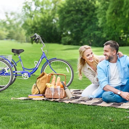 Adult Tricycle with Large Basket 24/26 Inch, Stable 3-Wheel Cruise Bicycle for Shopping, Beach and City Trike Perfect for Men, Women, Seniors(24 Blue) - Image 6